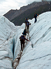 Climbing a glacier in Alaska